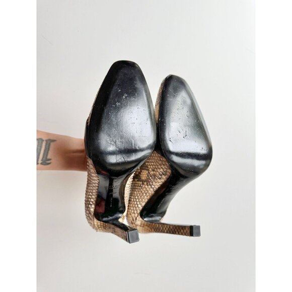 CELINE Phoebe Philo Snakeskin Black Leather High Heel Stiletto Pumps, Size 37.5 - Picture 13 of 16